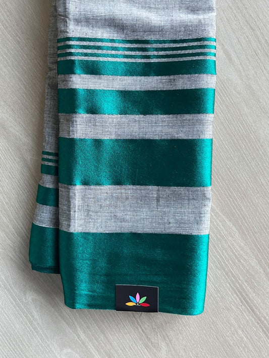 Slate Grey Striped Soft Cotton Saree (Without blouse) - 36840