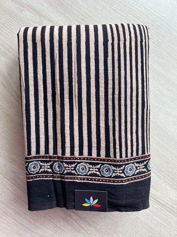 Natural Dye Ajrakh Handblock Printed Cotton Saree - 36841
