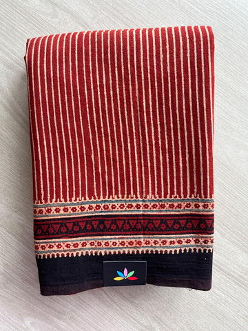 Natural Dye Ajrakh Handblock Printed Cotton Saree - 36843
