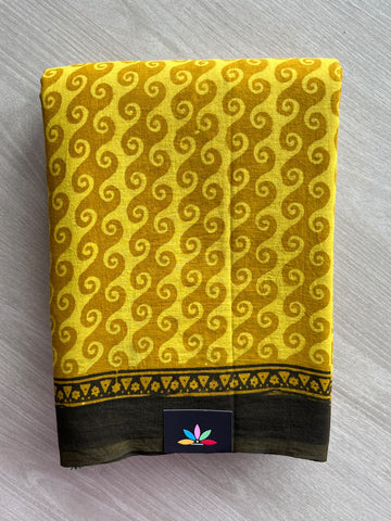 Natural Dye Ajrakh Handblock Printed Cotton Saree - 36846