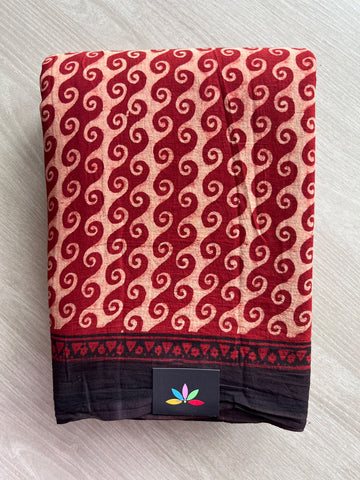 Natural Dye Ajrakh Handblock Printed Cotton Saree - 36847