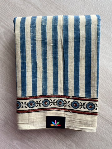 Natural Dye Ajrakh Handblock Printed Cotton Saree - 36848
