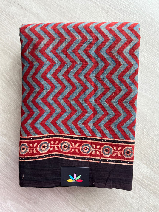 Cardinal Red Natural Dye Ajrakh Handblock Printed Cotton Saree - 36849