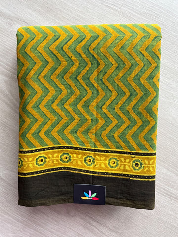 Natural Dye Ajrakh Handblock Printed Cotton Saree - 36853