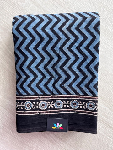 Natural Dye Ajrakh Handblock Printed Cotton Saree - 36854