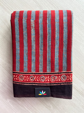 Natural Dye Ajrakh Handblock Printed Cotton Saree - 36855