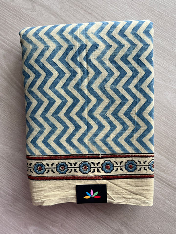 Natural Dye Ajrakh Handblock Printed Cotton Saree - 36857