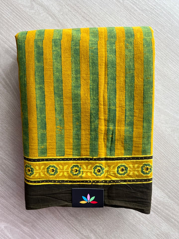 Natural Dye Ajrakh Handblock Printed Cotton Saree - 36858