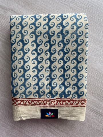Natural Dye Ajrakh Handblock Printed Cotton Saree - 36859