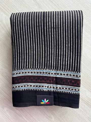 Natural Dye Ajrakh Handblock Printed Cotton Saree - 36860