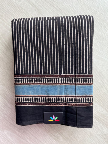 Natural Dye Ajrakh Handblock Printed Cotton Saree - 36861