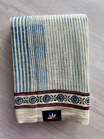 Natural Dye Ajrakh Handblock Printed Cotton Saree - 36862