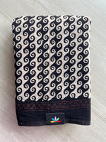 Almond Beige & Black Natural Dye Ajrakh Handblock Printed Cotton Saree - 36864