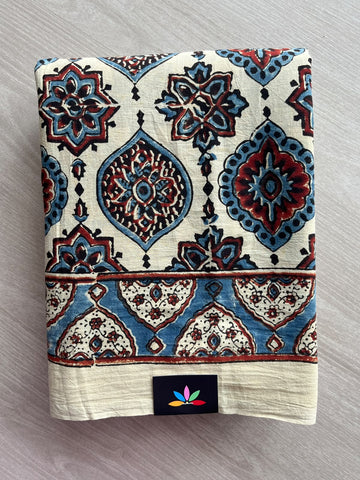 Natural Dye Ajrakh Handblock Printed Cotton Saree - 36866