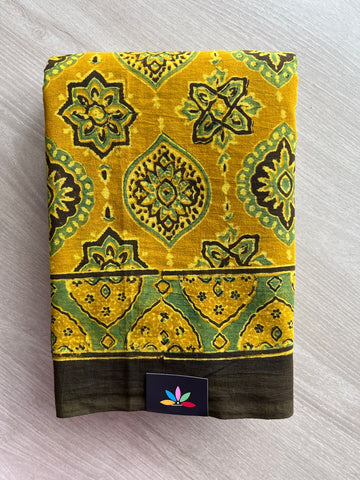 Natural Dye Ajrakh Handblock Printed Cotton Saree - 36867