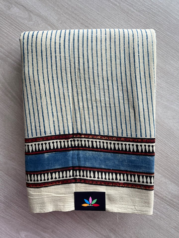 Natural Dye Ajrakh Handblock Printed Cotton Saree - 36869