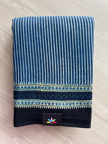 Natural Dye Ajrakh Handblock Printed Cotton Saree - 36871