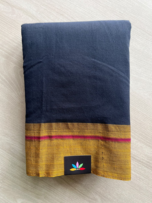 Dark Navy Patteda Anchu Handloom Cotton Saree - 36896