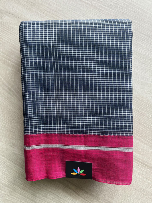 Space Blue Patteda Anchu Handloom Cotton Saree - 36898