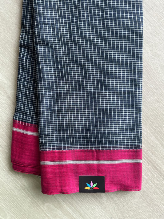 Space Blue Patteda Anchu Handloom Cotton Saree - 36898