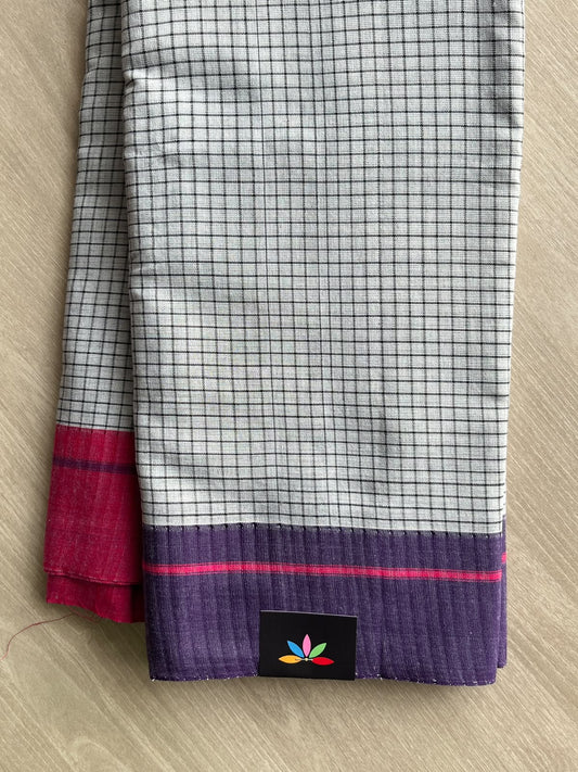 Off-White Patteda Anchu Handloom Cotton Saree - 36901