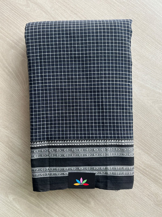 Black Patteda Anchu Handloom Cotton Saree - 36904