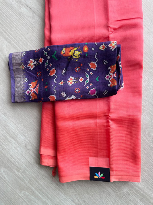Handloom Mangalagiri Silk Cotton Saree With Digital Printed Blouse Fabric - 36909