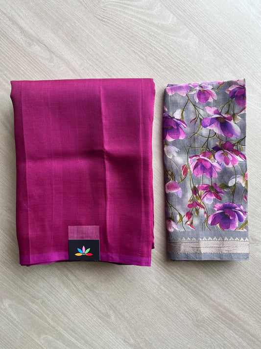 Handloom Mangalagiri Silk Cotton Saree With Digital Printed Blouse Fabric - 36910