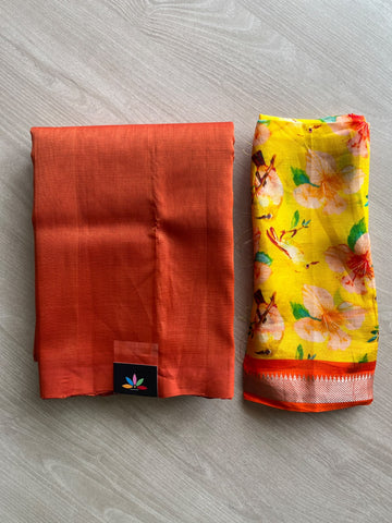 Handloom Mangalagiri Silk Cotton Saree With Digital Printed Blouse Fabric - 36911
