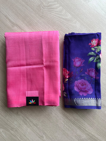 Handloom Mangalagiri Silk Cotton Saree With Digital Printed Blouse Fabric - 36913