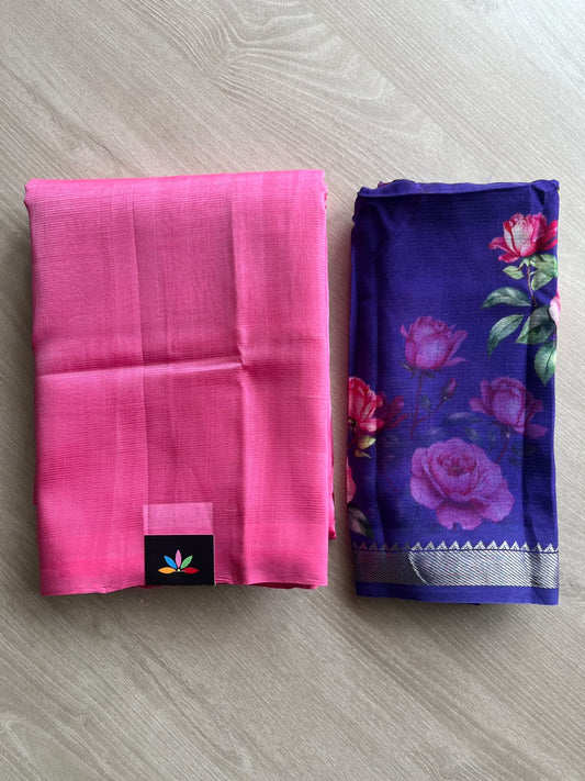 Handloom Mangalagiri Silk Cotton Saree With Digital Printed Blouse Fabric - 36913