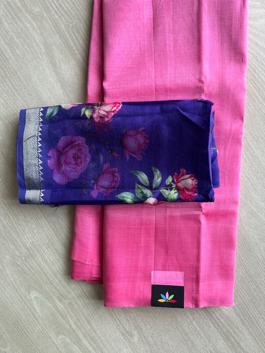 Handloom Mangalagiri Silk Cotton Saree With Digital Printed Blouse Fabric - 36913