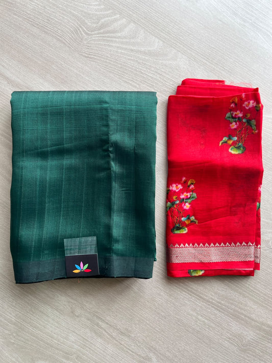 Handloom Mangalagiri Silk Cotton Saree With Digital Printed Blouse Fabric - 36914