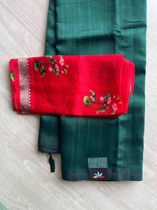 Handloom Mangalagiri Silk Cotton Saree With Digital Printed Blouse Fabric - 36914