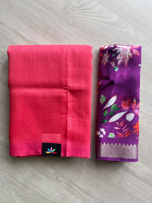 Handloom Mangalagiri Silk Cotton Saree With Digital Printed Blouse Fabric - 36915