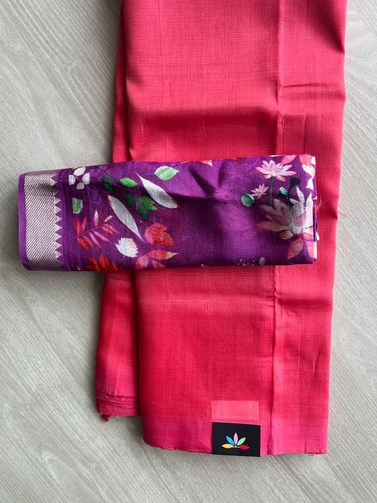 Handloom Mangalagiri Silk Cotton Saree With Digital Printed Blouse Fabric - 36915