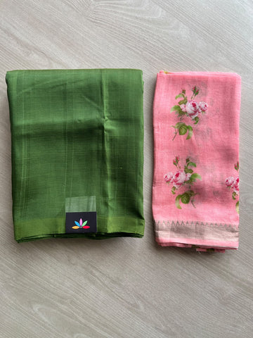 Handloom Mangalagiri Silk Cotton Saree With Digital Printed Blouse Fabric - 36916