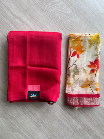 Handloom Mangalagiri Silk Cotton Saree With Digital Printed Blouse Fabric - 36917