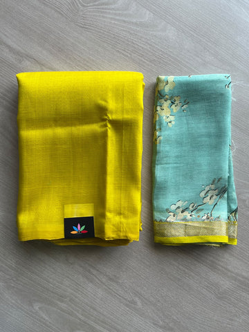 Handloom Mangalagiri Silk Cotton Saree With Digital Printed Blouse Fabric - 36919
