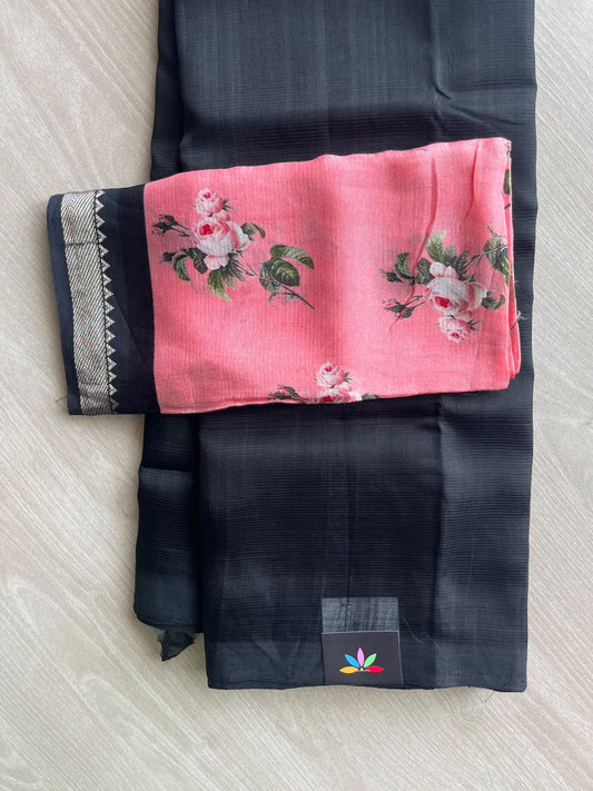Handloom Mangalagiri Silk Cotton Saree With Digital Printed Blouse Fabric - 36920