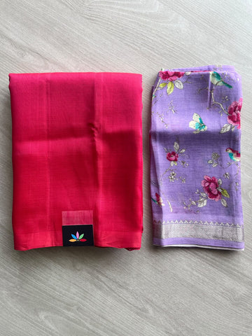 Handloom Mangalagiri Silk Cotton Saree With Digital Printed Blouse Fabric - 36921