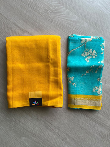 Handloom Mangalagiri Silk Cotton Saree With Digital Printed Blouse Fabric - 36923