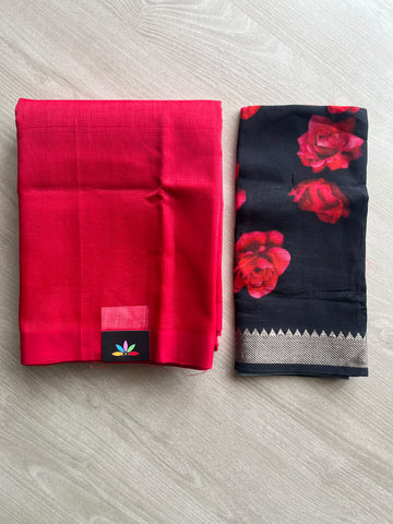 Handloom Mangalagiri Silk Cotton Saree With Digital Printed Blouse Fabric - 36924