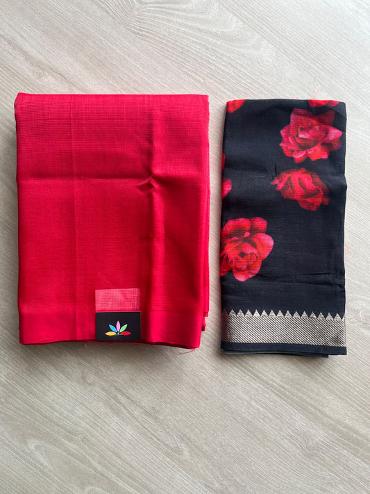 Handloom Mangalagiri Silk Cotton Saree With Digital Printed Blouse Fabric - 36924