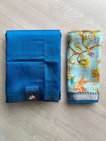 Handloom Mangalagiri Silk Cotton Saree With Digital Printed Blouse Fabric - 36926