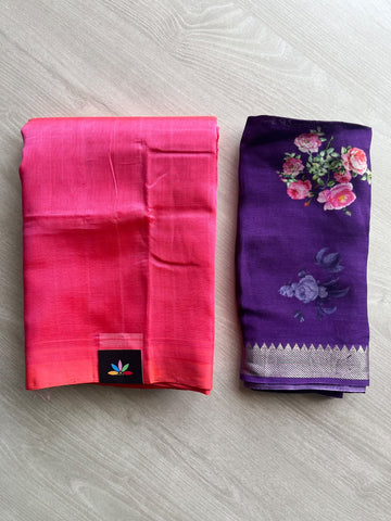 Handloom Mangalagiri Silk Cotton Saree With Digital Printed Blouse Fabric - 36927