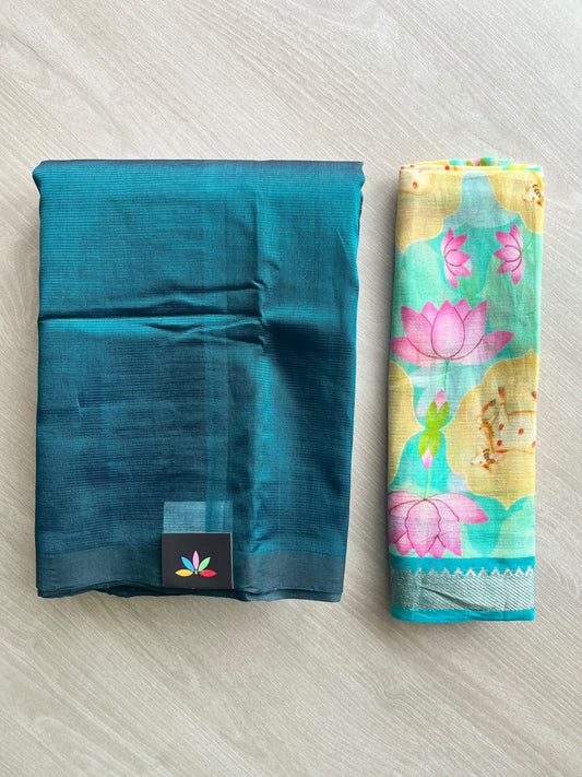 Handloom Mangalagiri Silk Cotton Saree With Digital Printed Blouse Fabric - 36928