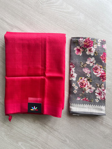 Handloom Mangalagiri Silk Cotton Saree With Digital Printed Blouse Fabric - 36929
