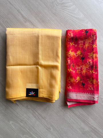 Handloom Mangalagiri Silk Cotton Saree With Digital Printed Blouse Fabric - 36930