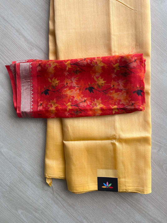Handloom Mangalagiri Silk Cotton Saree With Digital Printed Blouse Fabric - 36930